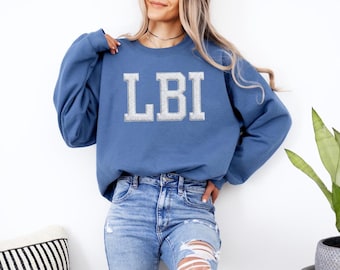 Bluza z haftem LBI Long Beach Island Prezenty urodzinowe dla przyjaciół Koszulka z nadrukiem latarni morskiej Barnegat Beach Haven Ubrania w stylu nadmorskim