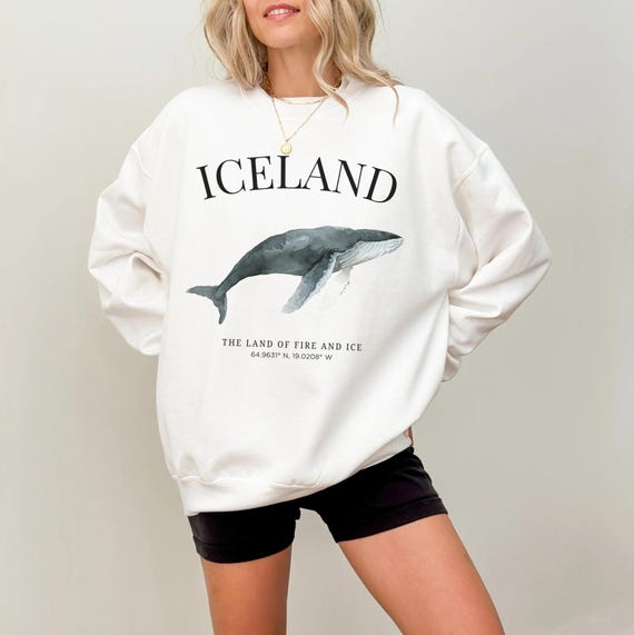 Felpa Islanda Maglietta Balena Terra del Fuoco e del Ghiaccio