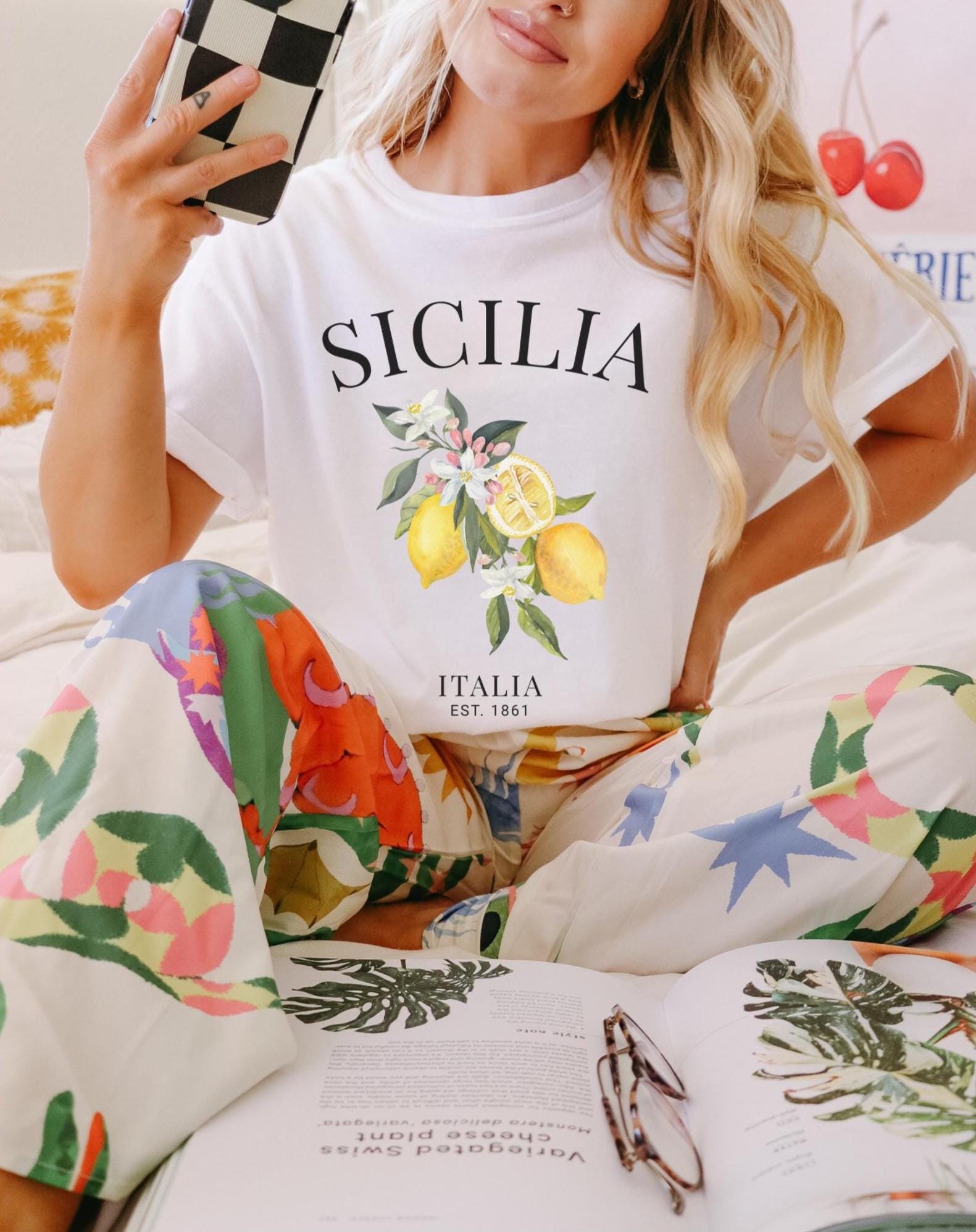 Sicilia Shirt Europe Vacation Tshirt Italia T Shirt Bday Gifts for Friends Lemon Tank Top Fruit Clothes Women Retro Y2K Foodie Shirt