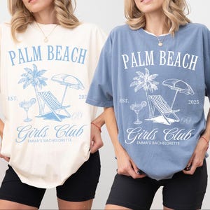 Palm Beach Bach Social Club T-shirt Anpassade brudtärnefestartiklar Tjejer Helgbyxor Etsy Brudtärnefestgåvor Cool brudtärna Y2K Möhippa