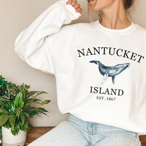 Sudadera Nantucket, Camisa de ballenas, Regalo de Nantucket, Camisas Nantucket, Sudadera de playa, Sudadera preppy, Regalo de verano, Cuello redondo playero