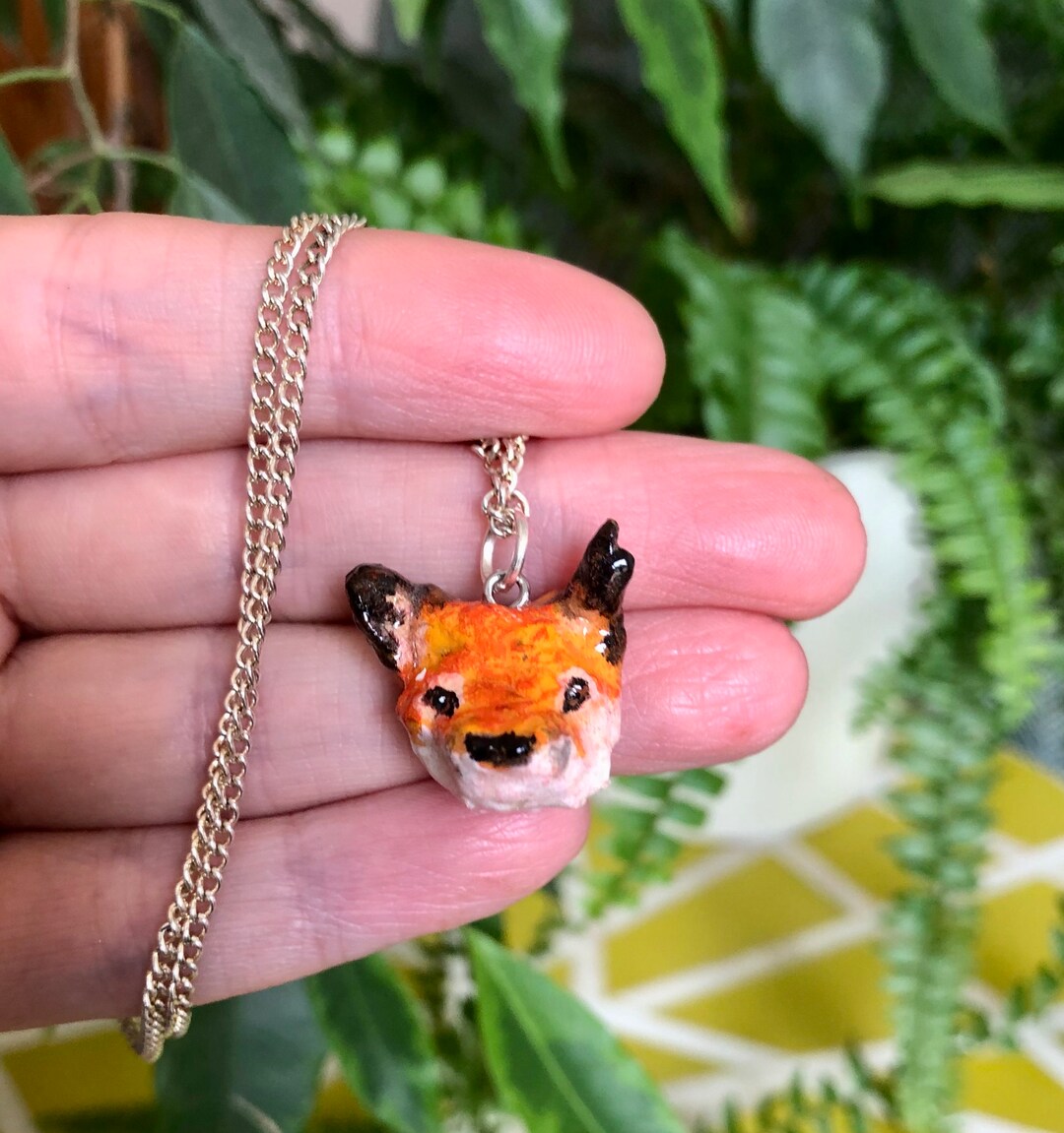 Fox Head Pendant Paper Clay Red Fox Head Necklace Sculpted Etsy