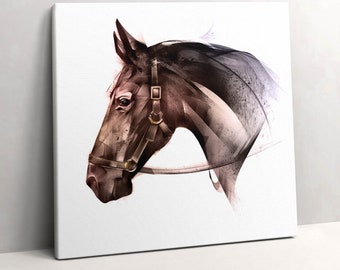 Painted profile of a horse Canvas, Picture Wall Hanging, Brown Wall Art, Animals Canvas Painting