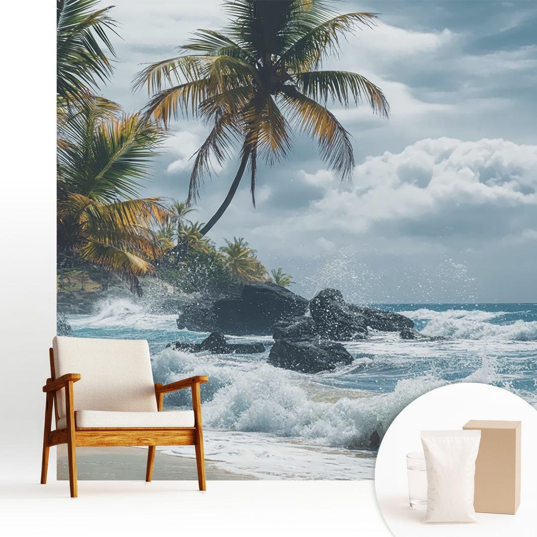 Landscapes Exotic Beach Green Wallpaper Mural, Peel & Stick or Paste ...