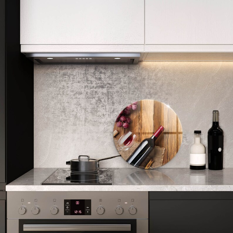 A Bottle Of Red Wine Cutting Board, Tempered Glass Chopping Board, Brown Kitchen Decorations, Large Chopping Board, Round Cutting Board image 4