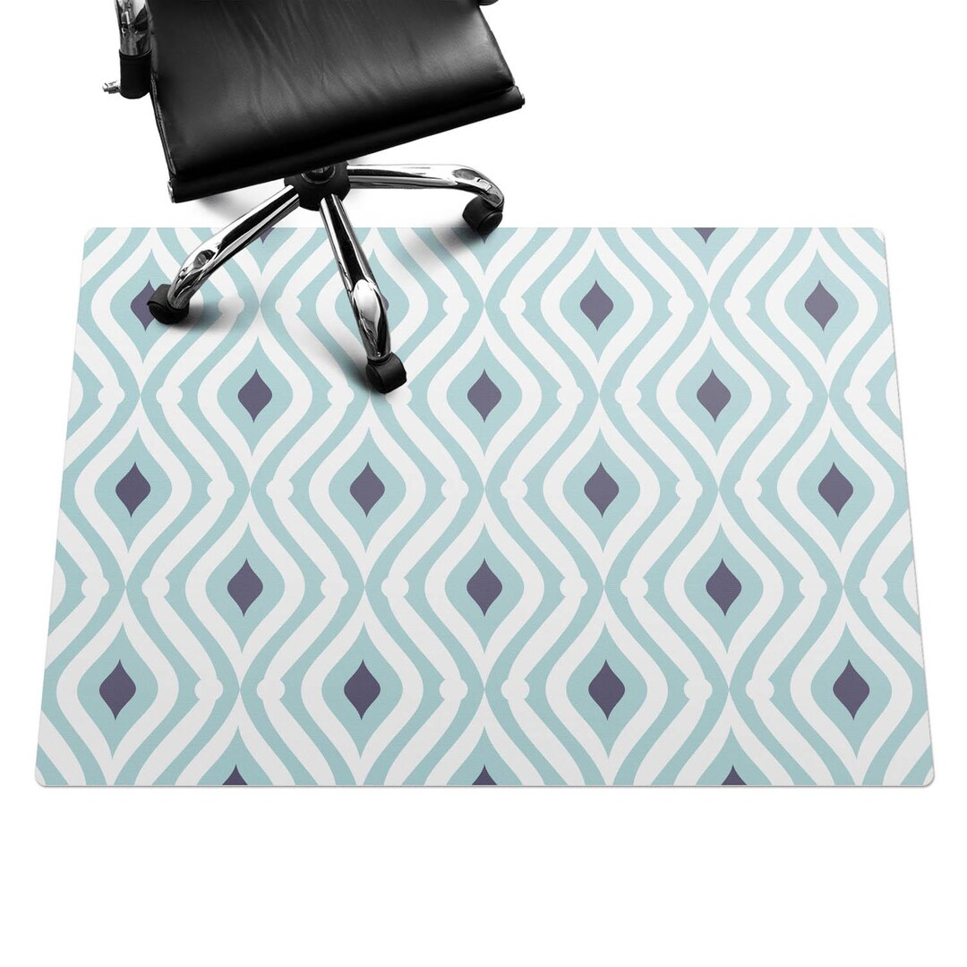 Geometric Retro Pattern Desk Chair Mat, Turquoise Computer Chair Mat ...