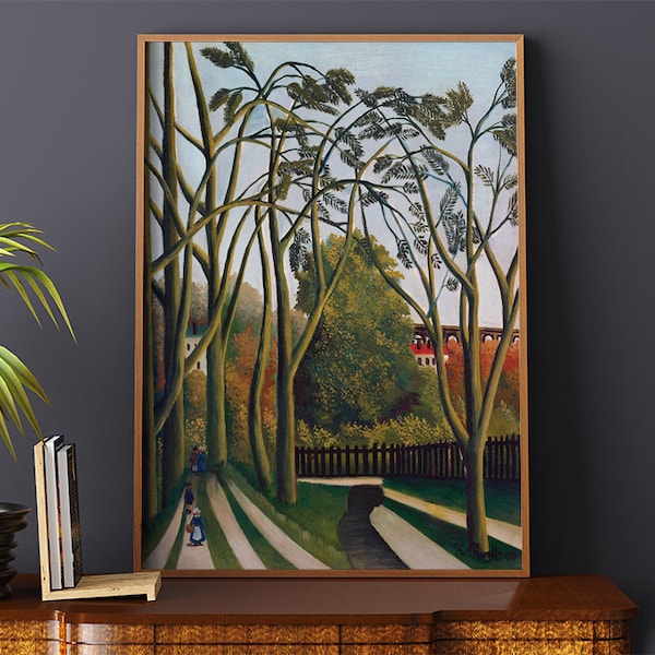 Poster Wandkunst The Banks Of The Bievre in der Nähe von Bicetre von Henri Rousseau #RO267 Green, Poster Aesthetic, Painting Print, Retro Botanical