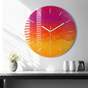 Colorful abstraction Glass Clock, Blue Wall Clock, Abstract Hanging Clock, Custom Wall Clock, Numbers or Lines