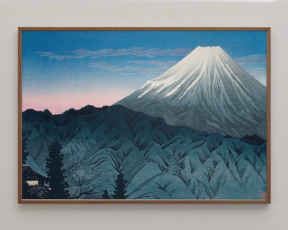 Mount Fuji From Hakone 1930 by Hiroaki Takahashi Poster, Blue Old