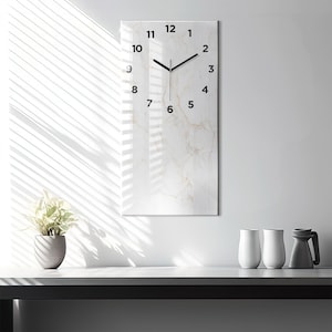 Elegant marble Printed Clock, White Glass Clock, Abstract Modern Wall Clock, Personalised Clock, Numbers or Lines Collection