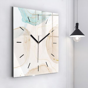 Watercolor stains Glass Clock, Multicolour Printed Clock, Abstract Modern Wall Clock, Personalised Clock, Numbers or Lines Collection