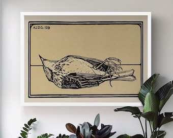 Dead Bird 1919 door Julie De Graag poster, beige muurkunst schilderijen, zwarte afbeelding wordt afgedrukt, retro cadeau voor vrouw, grafische kwaliteit