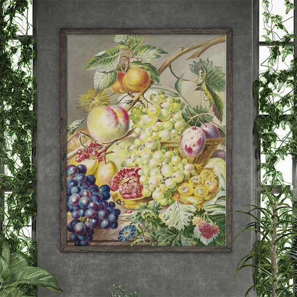 Poster Wall Art Fruits by Cornelis Van Amstel #RO85 Famous Painting, Painting Replica, Floral Print, Green, Colorful, Botanical Print