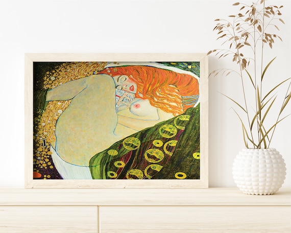 【美品】グスタフ　クリムト　絵画　額装　「 ダナエ 」　人物画　女性　芸術　アート　インテリア　有名絵画　模写　複製画　ギリシャ神話 グスタフ・クリムトの絵画「ダナエ」をモチーフにした金箔の美しい赤毛