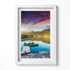River Landscape Framed Art, Landscape Illustration in Frame , Multicolored Wall Art, Home Decorations