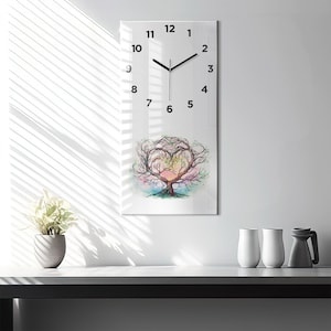 Tree of the Heart of Nature Hanging Clock, Green Glass Clock, Art Printed Clock, Personalised Clock, Numbers or Lines Collection