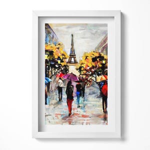 Eiffel Streets Nova - Painted Autumn Framed Art, City Illustration in Frame , Multicolored Wall Art, Home Decorations