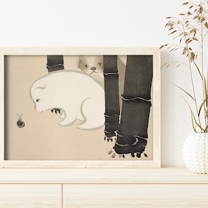 Poster Wall Art Japanese Dog Momoyogusa by Kamisaka Sekka #RO232  White, Beige, Retro Japanese, Antique Drawing Art, Poster Aesthetic