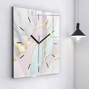 Marble pattern Glass Clock, Multicolour Modern Wall Clock, Abstract Minimalistic Clock, Custom Wall Clock, Numbers or Lines