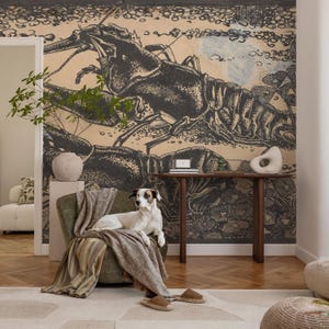 Animals Water Crayfish Beige Wallpaper Mural, Peel & Stick or Paste the Wall, High Quality Print, Made to Measure