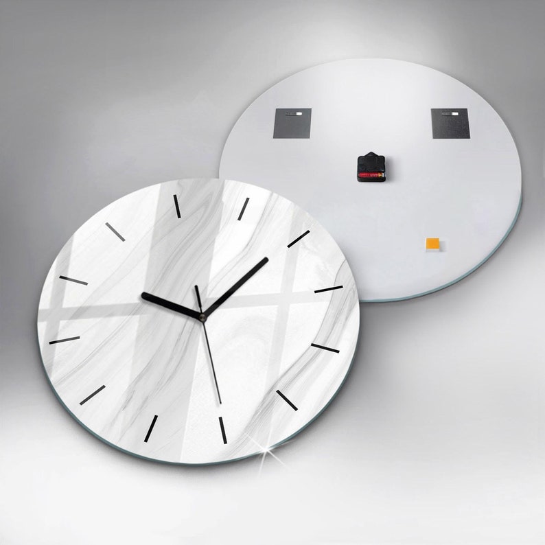 Reloj decorativo de cristal de mármol, reloj de pared blanco, reloj colgante abstracto, reloj de pared personalizado, colección números o líneas Circle 60cm (23.6in)