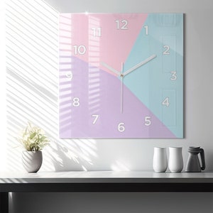 Pastel pattern Glass Clock, Multicolour Printed Clock, Abstract Modern Wall Clock, Custom Wall Clock, Numbers or Lines Collection