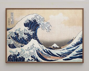 The Great Wave At Kanagawa 1930 Katsushika Hokusai Ukiyo E Poster, Beige Retro Home Decor, Blue Retro Wall Decoration, Housewarming Gift