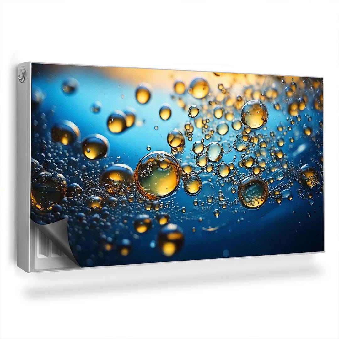 Zoom of Many Oil Drops in Water Radiator Cover, Blue Magnet Mat ...