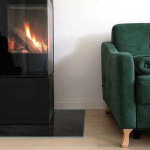Stone Surface Texture Rectangular Fireplace Floor Plate, Black Fireplace Decoration, Glass Fireplace Hearth, Sleek Stove Hearth Plate image 4