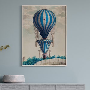 Poster Wall Art Balloon Novembre Watercolor Illustration #RO296  Blue, Grey, Retro Sketch Art, Antique Prints, Retro Drawing