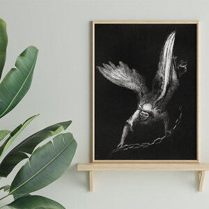 Poster Wall Art Angel With The Key by Odilon Redon #RO137 Famous Painting, Painting Replica,  Black, White, Fine Art Print, Museum Print