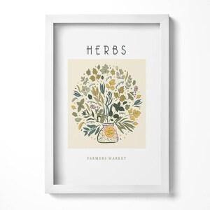 Herbs Illustration Framed Art, Flowers and plants Illustration in Frame , Creamy Wall Art, Home Decorations