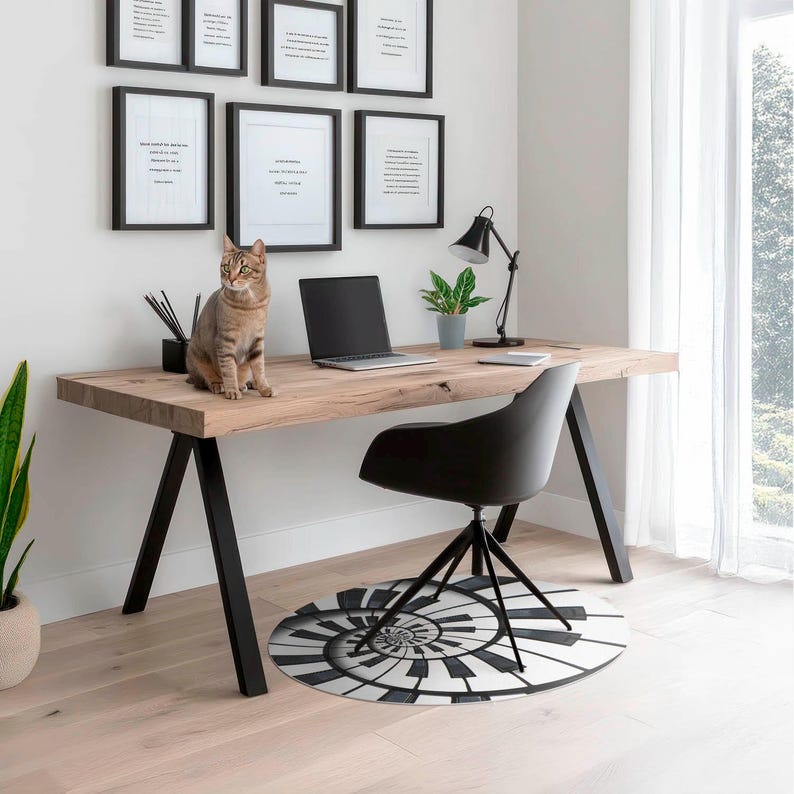 Alfombrilla para silla de oficina con diseño de llaves en espiral, alfombrilla en escala de grises, protector de suelo para silla de oficina, protector de suelo para silla con diseño abstracto, alfombrilla para silla de escritorio imagen 4