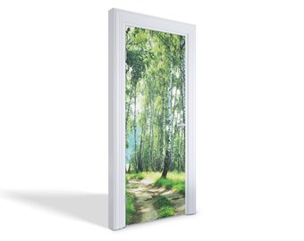Birkenwald Türaufkleber, selbstklebende Abdeckung, Landschaftstüraufkleber, Bürotüraufkleber