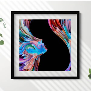 Abstract Colorful Face Framed Art, Abstraction Illustration in Frame , Black Wall Art, Home Decorations