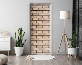Adhesivo para puerta de pared de ladrillo, autoadhesivo, mural texturizado, calcomanías beige para puerta, pegatinas para puerta de oficina