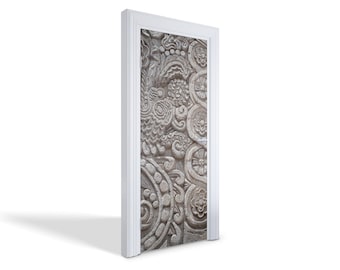 Adhesivo para puerta con relieve de piedra, autoadhesivo, mural texturizado, calcomanías marrones para puerta, adhesivos para puerta de oficina