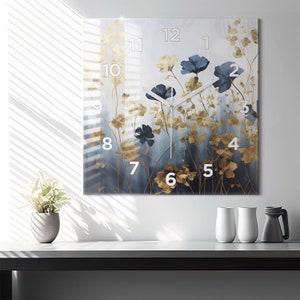Abstract flowers Glass Clock, White Wall Clock, Abstract Hanging Clock, Personalised Clock, Numbers or Lines