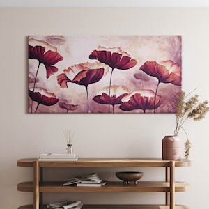 Flowers blooming poppies Canvas, Picture Wall Hanging, Pink Wall Decor, Flowers Canvas Print