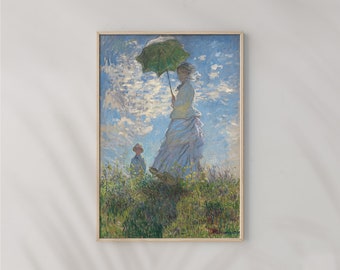 Póster de Madame Monet y su hijo Claude Monet, decoración del hogar Retro azul, decoración de pared Retro blanca, regalo de inauguración de la casa Retro
