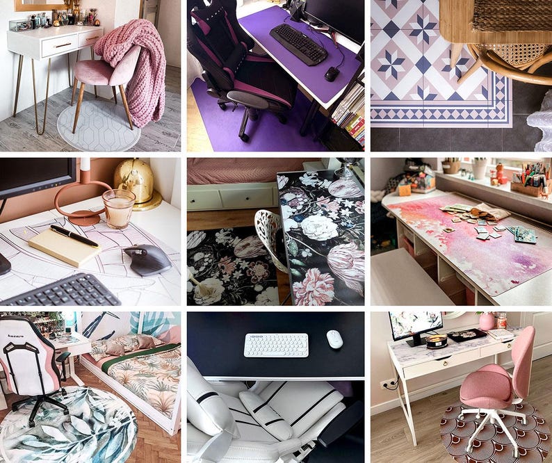 Alfombrilla para silla de oficina con diseño de llaves en espiral, alfombrilla en escala de grises, protector de suelo para silla de oficina, protector de suelo para silla con diseño abstracto, alfombrilla para silla de escritorio imagen 9