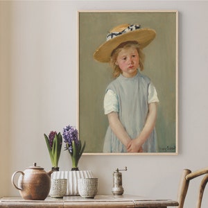 Child In A Straw Hat 1886 By Mary Cassatt Poster, Green Retro Home Decor, Beige Retro Wall Decoration, Retro Housewarming Gift