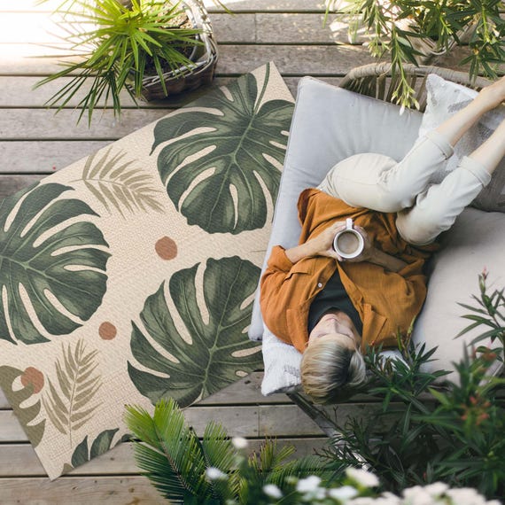 Boho Monstera Bltter Stoff Hintergrund Outdoor Teppich, Blumen und  Pflanzen Terrasse Teppich, Grn Vinyl Teppich, Veranda Teppich, Outdoor  Vinyl Matte - Etsy.de