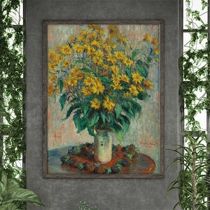 Poster Wall Art Jerusalem Artichoke Claude Monet #RO71 Famous Painting, Painting Replica, Floral Print, Yellow, Green, Retro Painting