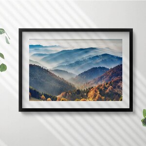 Mountain Landscape Print in Frame, Landscape Art Print, Blue Wall Art, Home Decorations