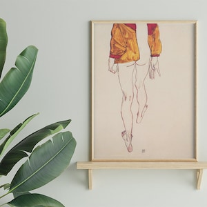 Poster Wall Art Standing With A Brown Shirt by Egon Schiele #98 Famous Painting, Painting Reproduction,  Red, Blue, Retro Oil Painting