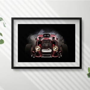 Old Vintage Car Painting in Frame, Vehicles Wall Art in Frame, Black Wall Art, Home Decorations