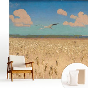 Landscapes Wheat Field Blue Wallpaper Mural, Peel & Stick or Paste the Wall, High Quality Print, Made to Measure