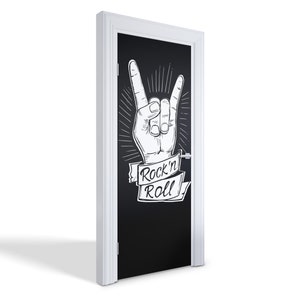 Adesivo per porta Rock'N Roll, copertura autoadesiva, murale per porta musicale, adesivi per porte in bianco e nero, adesivi per porte da ufficio