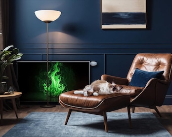 Green Flame, Bonfire, Strong Contrast Radiator Cover, Green Magnet Mat, Heating Cover, Mat For Radiator